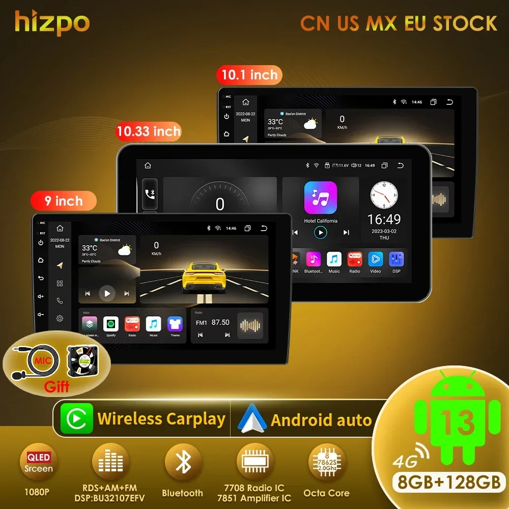 Hizpo Universal Auto Radio 2Din 9 "10" 10,33 "Android Auto Multimedia GPS CarPlay Für Toyota Volkswagen Hyundai Kia Nissan Honda Image