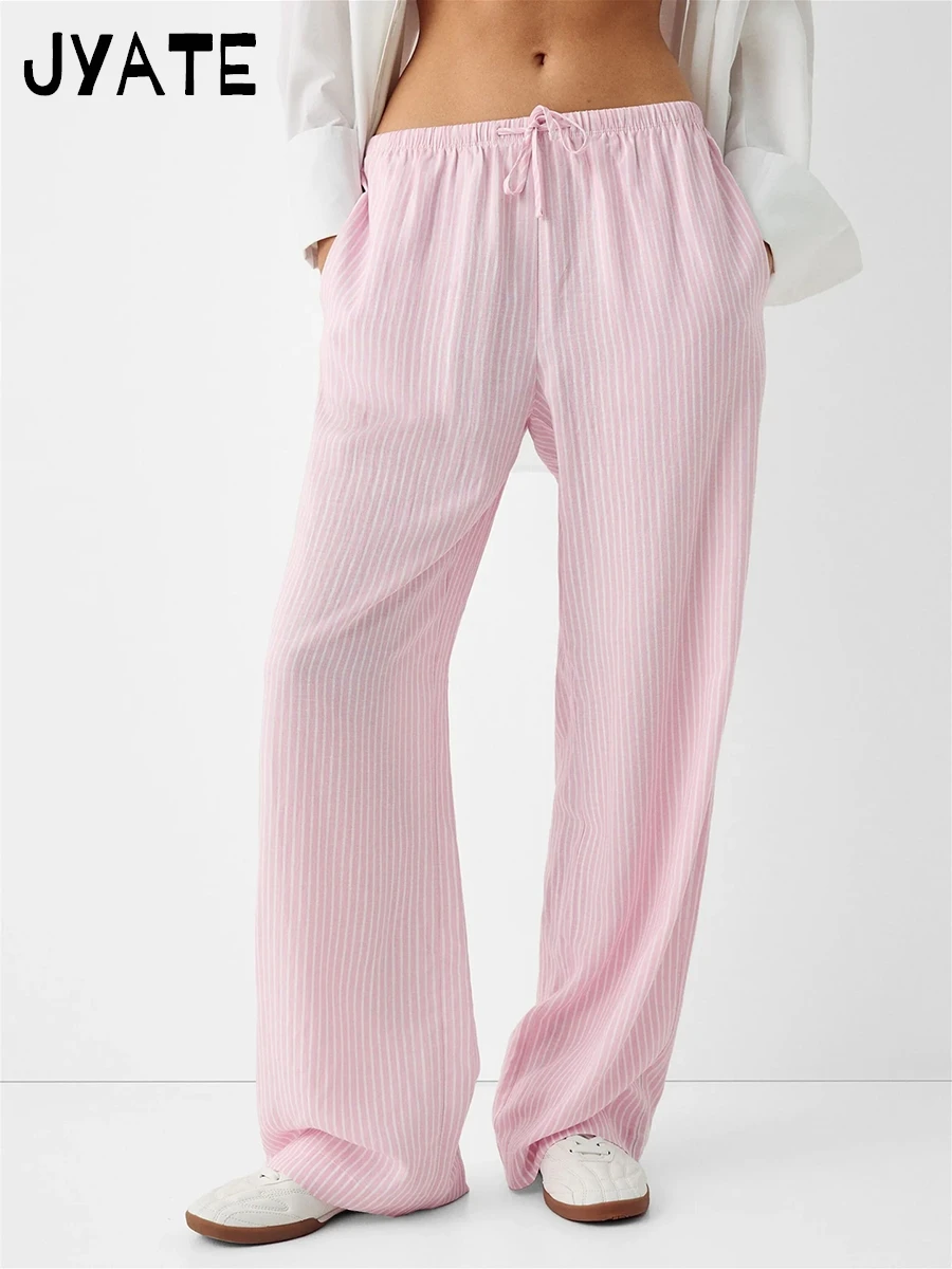 Rosa Gestreifte Casual Kordelzug Lange Hosen Frauen Sommer Neue Chic Streetwear Klassische Gerade Hose Süße Nette Vintage Hosen Y2K