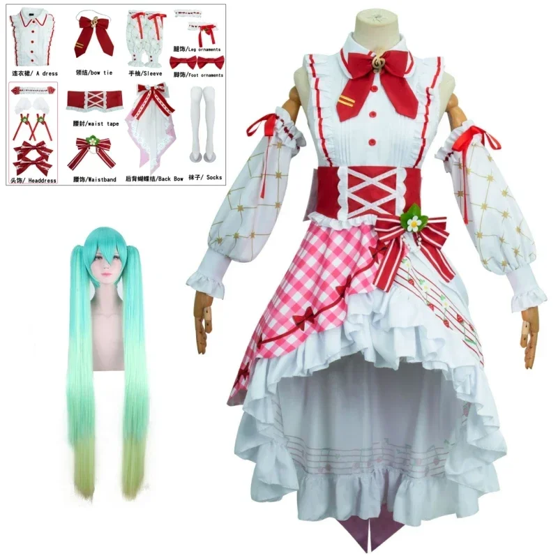 Miku Cosplay Erdbeere Miku 15. Jahrestag Cosplay Kostüm Perücke Schönes Lolita Kleid Frauen Halloween Uniform Party Kostüm Image