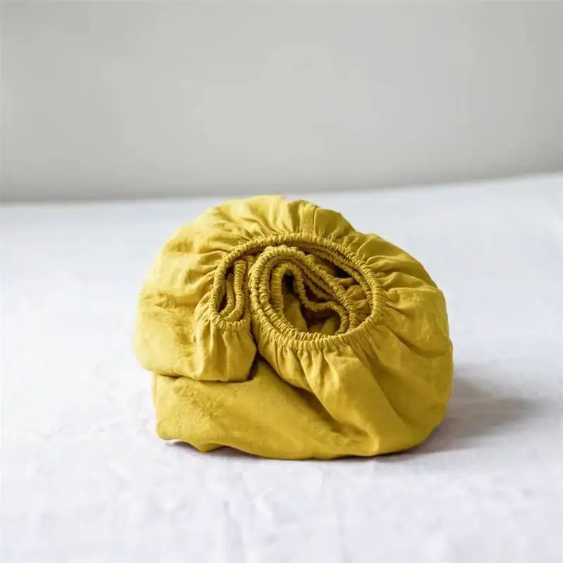 Spannbettlaken aus 100 % Leinen, Matratzenbezug, natürlich gewaschen, französischer Flachs, weich, natürlich, atmungsaktiv, tiefe Taschen, Bauernhaus-Bettwäsche Image