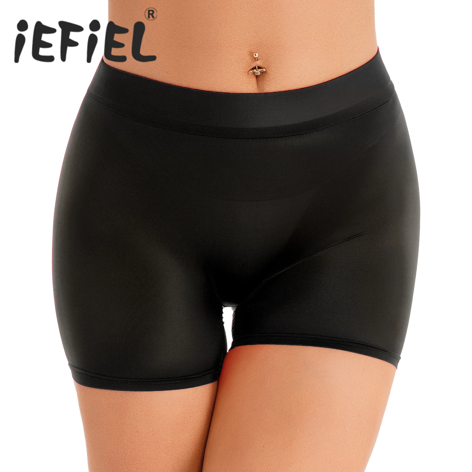 Frauen Sport Boxer Shorts Semi Sehen-durch Heiße Hosen Böden Glänzend Stretchy Low Rise Strand Schwimmen Shorts Unterwäsche Nachtwäsche Image