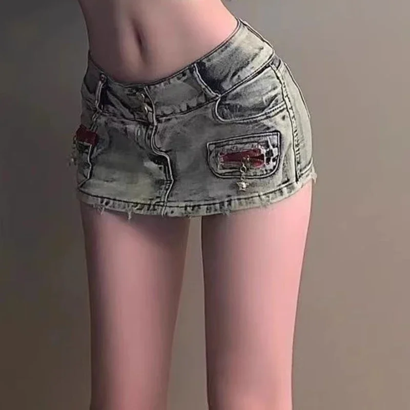Frauen Hohe Taille Mode Patchwork Denim Röcke Dame Y2k Vintage Harajuku Shorts Röcke Mädchen Koreanischen Stil Streetwear Blau Kleid
