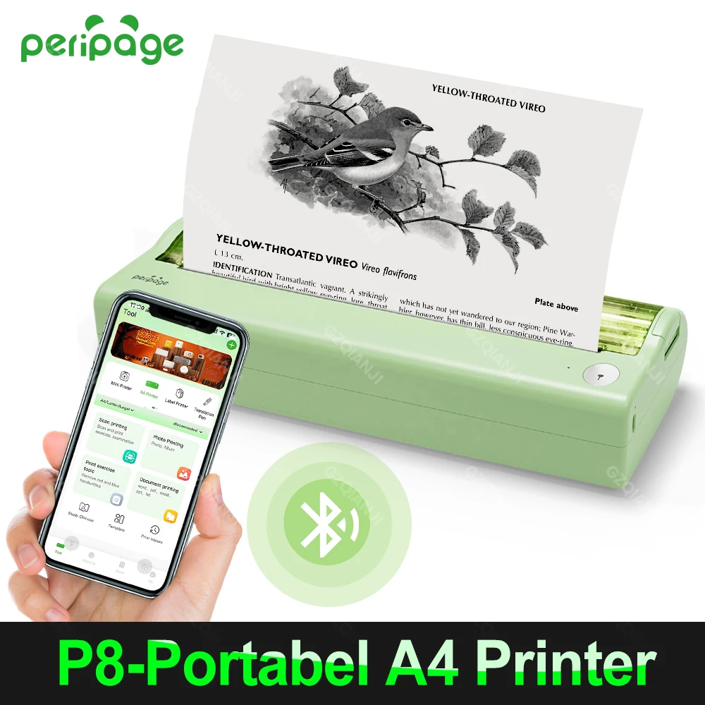 Peripage P8 A4 Thermo drucker Mini tragbare PDF Excel World Dokumenten druckmaschine Bluetooth Connect Mobile Wireless Maker Image