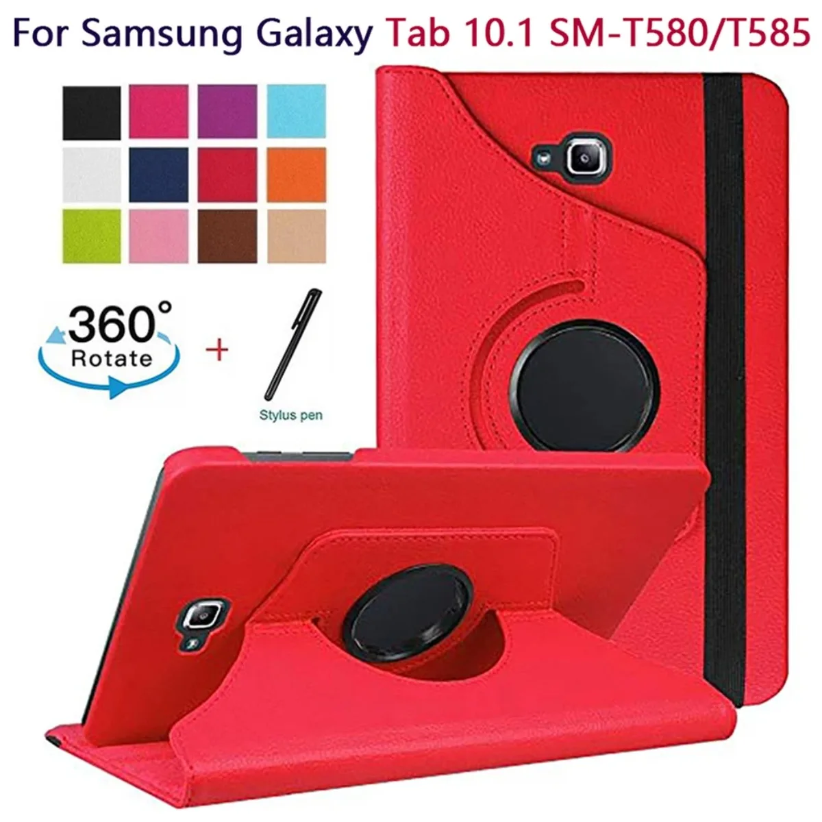 360-Grad-Tablet-Hülle für Samsung Galaxy Tab A 10.1 SM-T580 SM-585, Litschi-Muster, PU-Leder, Standfunktion + kostenloser Eingabestift Image