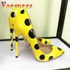 Polka Dot Party Frauen Schuhe gelb spitz auf Stiletto Pumps 12cm Alltag Büro Damen Single Schuhe