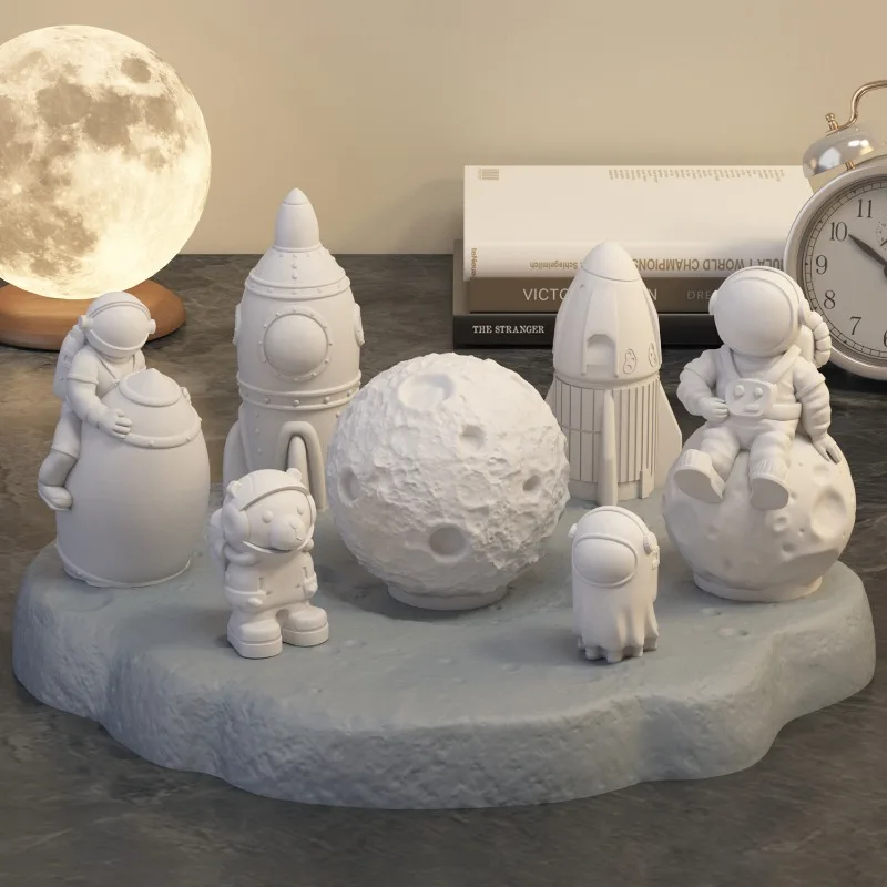 3D Raum Astronaut Silikon Kerze Formen Handgemachte Luft- und Raumfahrt Themen Gips Handwerk Harz Zement Form Home Art Casting Werkzeuge Image