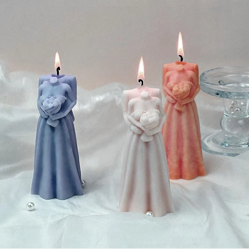 DIY Paar Hochzeitskleid Silikon Kerzenform 3D Hochzeit Handwerk Gips Harz Gussformen Heimdekoration Valentinstag Geschenk Image