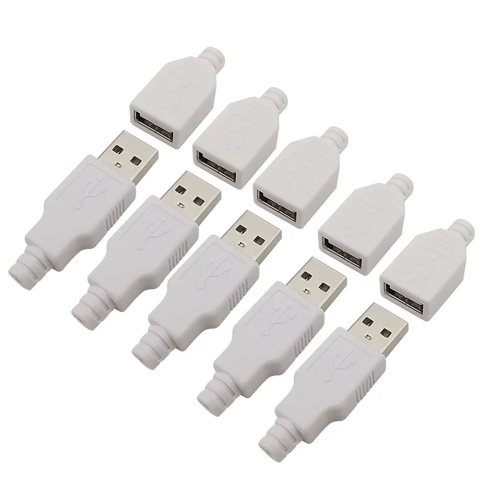 10 Stücke Weiß 4 Pin USB Typ A Männlich Weiblich Löten Steckdose Stecker Mit Kunststoffabdeckung Typ-A DIY Kits Image