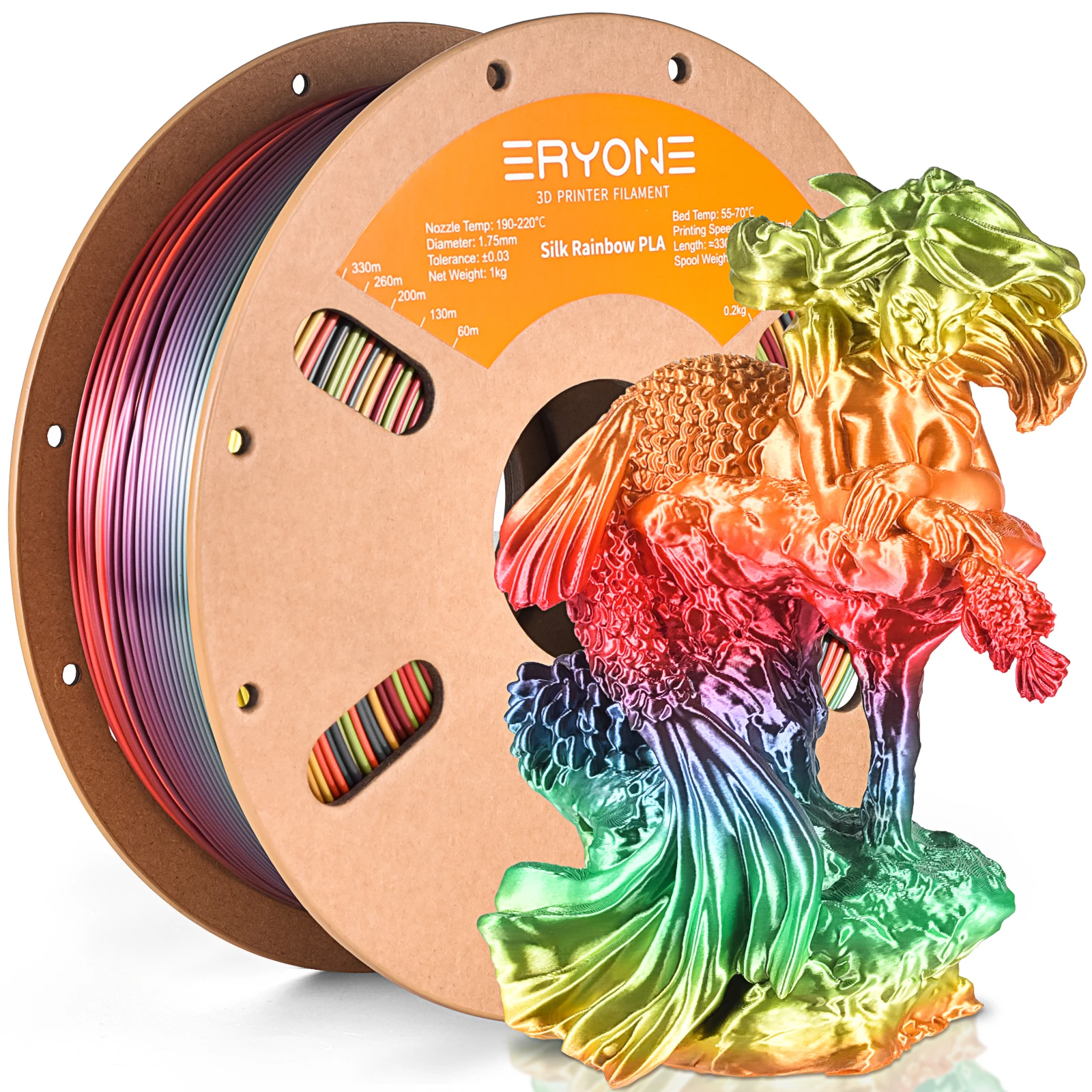 Eryone Silk Rainbow PLA 1 kg Filament 1,75 mm ± 0,03 mm Hervorragende Qualität für 3D-Drucker Sunset Vibrant Palette Rainbow Materials Image
