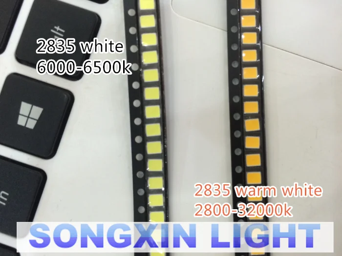 100 Stück 0,2 W SMD 2835 LED-Lampenperlen, 20–25 lm, weiß/warmweiß, SMD-LED-Perlen, LED-Chip, DC 3,0–3,6 V, für alle Arten von LED-Lichtern