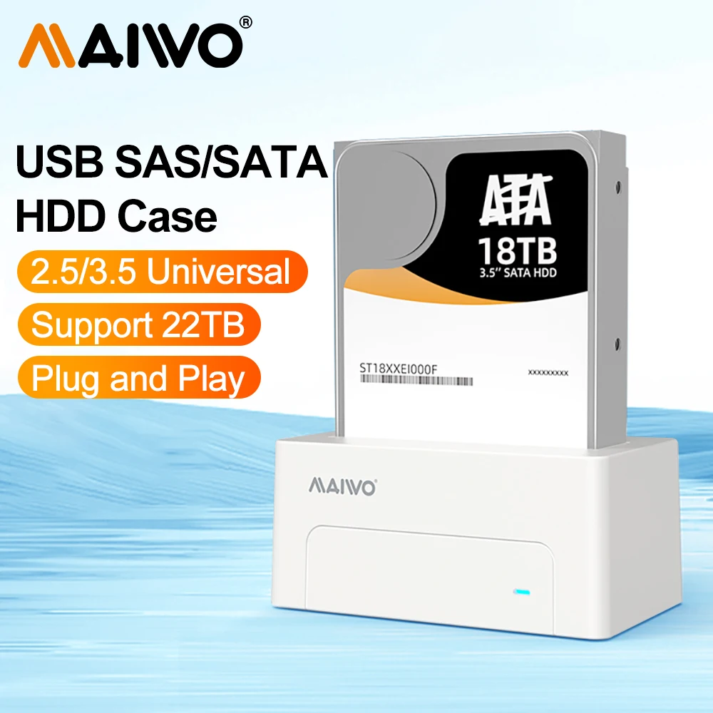MAIWO HDD-Gehäuse 2,5/3,5 Zoll SAS Externes Festplattengehäuse für 2,5/3,5 Zoll HDD SSD-Festplattengehäuse SATA auf USB 3.0 HDD-Dockingstation Image
