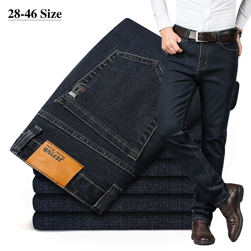 Frühling Herbst Klassische Herren Business Casual Jeans Gerade Stretch Mode Denim Hosen Blau und Grau Männlich Große Größe 44 46