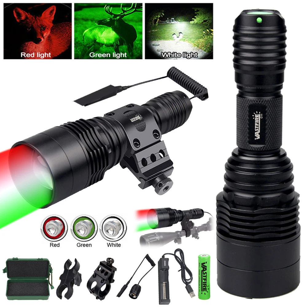 Taktische rot grün weiß Taschenlampe xpe LED Taschenlampe leistungs starke Nachtjagd licht mit Zielfernrohr halterung Leistung von Batterie Image