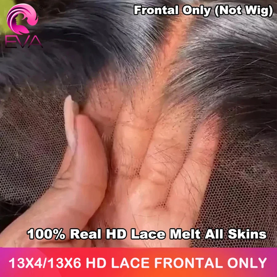 Eva Hair Real HD Lace Frontal Only Full 13x6 Invisible Melt Skin Lace 13x4 HD Lace Closure Raw Human Hair Body Wave & Straight Image