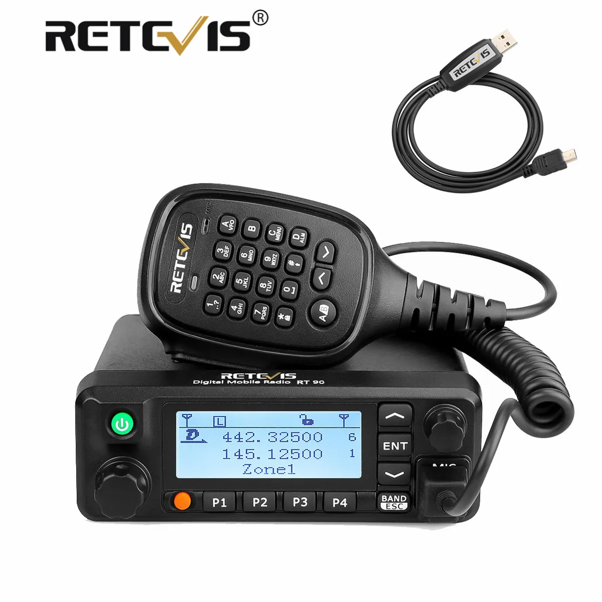 Retevis RT90 DMR Digital Mobile Radio Autoradiosender Walkie Talkie VHF UHF Dual Band High Output Power Transceiver für Trip Image