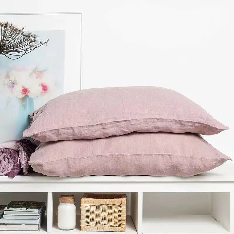 Einfarbiger Pillowsham aus 100 % reinem Leinen mit natürlichem Überwurf, Euro-Schaum für das Bett, Umschlag-Kissenbezug in Sondergröße, Dekorationskissenbezug Image