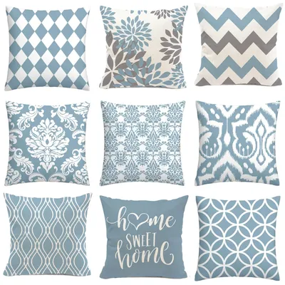 Kissenbezug aus Polyester mit geometrischem Druck, Seeblau-Muster, Wohnzimmer-Sofa-Kissenbezug, Image