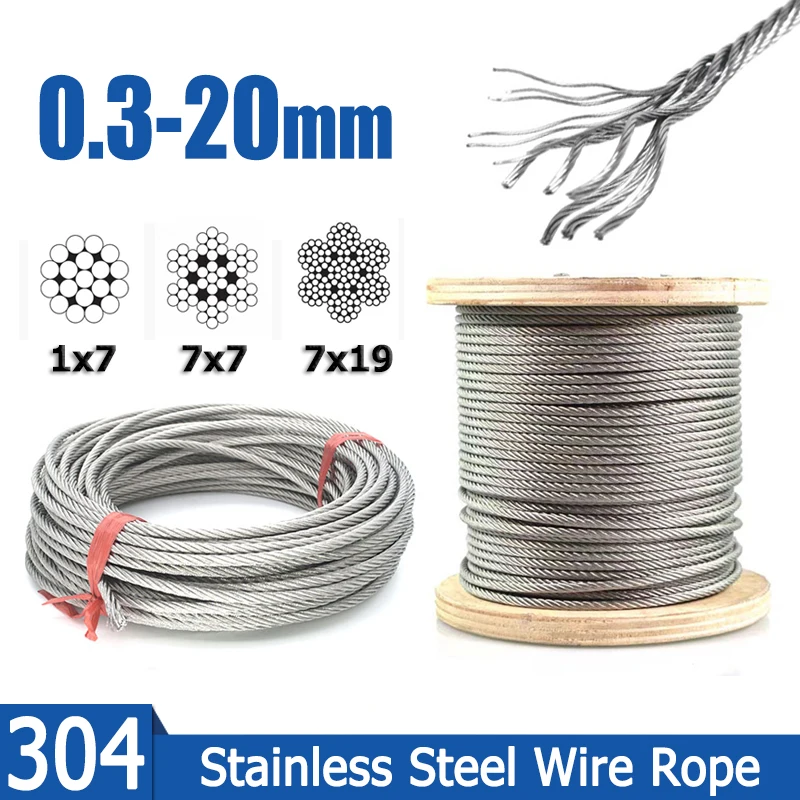 1–20 m Durchmesser, 0,3–10 mm, 304 Edelstahl-Drahtseil, 1 x 7, 7 x 7, 7 x 19 Struktur, Alambre-Kabel, weicheres Angel-Hebekabellager Image