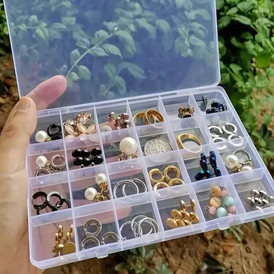 1pc 24 Compartments Clear Jewelry Box, Plastic Organizer Storage Container With Adjustable Dividers For Jewelry Crafts Beads