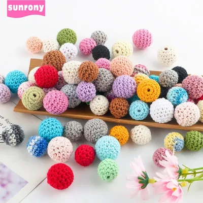 Sunrony 16/20mm 10/20pcs Handmade Wooden Crochet Beads Chewable For Jewelry Making DIY Jewelry