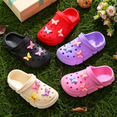 Casual Breathable Clogs With Cute Cartoon Charms For Girls, Slip-on Beach Slide, Anti Slip Garden