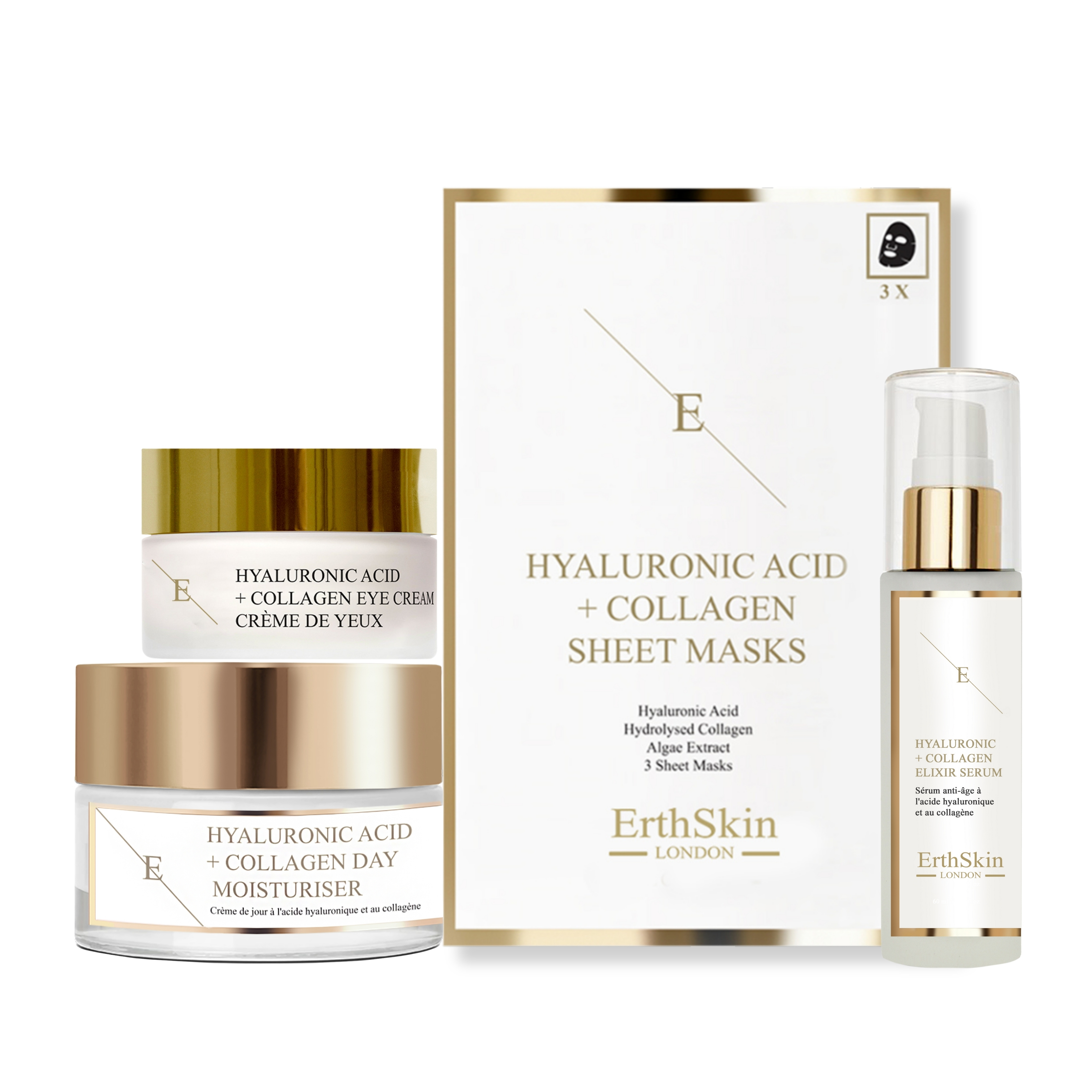 19. Hyaluronsäure & Collagen Tagcreme 50ml + Hyaluronsäure & Collagen Serum - 60ml + Hyaluronsäure & Collagen Maske - 3 Blätter+Hyaluronsäure + Collagen Pro Alternde Augentropfen 30ml Image