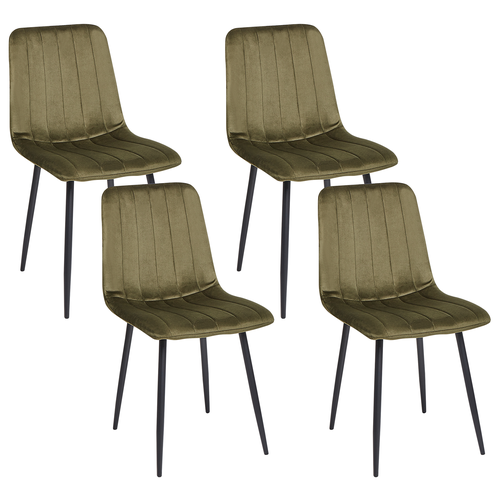 Esszimmerstühle 4er Set Olivgrün aus Samtstoff mit Schwarzen Beinen Elegant Moderner Stil für Esszimmer