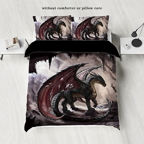 Fantasy-Monster Warcraft Drachenclan Bettbezug-Set beinhaltet Bettbezug und Kissenbezüge episches und detailliertes Drachenclan-Design weicher und strapazierfähiger Stoff Image