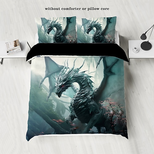 Fantasy-Monster Warcraft Drachenclan Bettbezug-Set beinhaltet Bettbezug und Kissenbezüge episches und detailliertes Drachenclan-Design weicher und strapazierfähiger Stoff Image