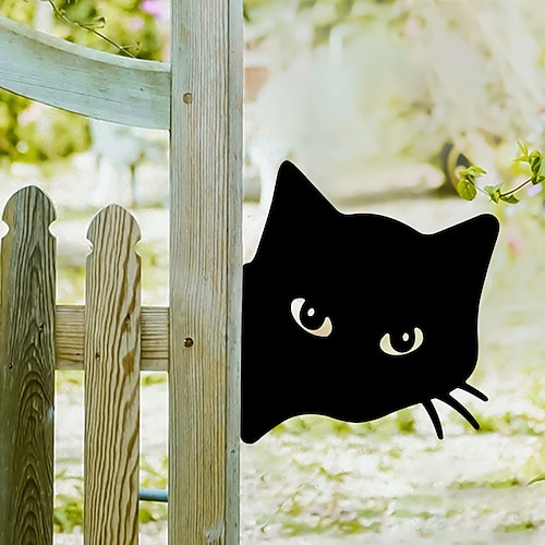Schwarze Acryl-Guckkatze, Garten-Holzpfahl, Dekoration, Katzenkopf-Silhouette, wasserfest, Karteneinsatz für den Außenbereich, geeignet für Halloween, Hofdekoration, Zaundekoration, alle Jahreszeiten