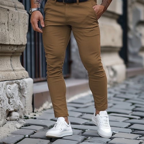 Herren Hose Hosen Chinesisch Chino Chino Hosen Freizeithose Tasche Glatt Komfort Atmungsaktiv In voller Länge Outdoor Täglich Ausgehen Modisch Strassenmode Schwarz Weiß Mikro-elastisch Image