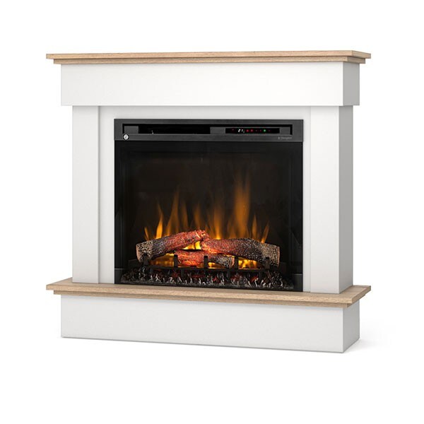 OutInFire TORMES – Freistehender elektrischer LED-Kamin – 28 Zoll – Mattweiß / Helle Eiche – 111,5 x 102 x 33,5 Image