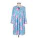 Lilly Pulitzer Casual Dress - Shirtdress Tie Neck Long sleeves: Blue Dresses - Women's Size 2X-Small