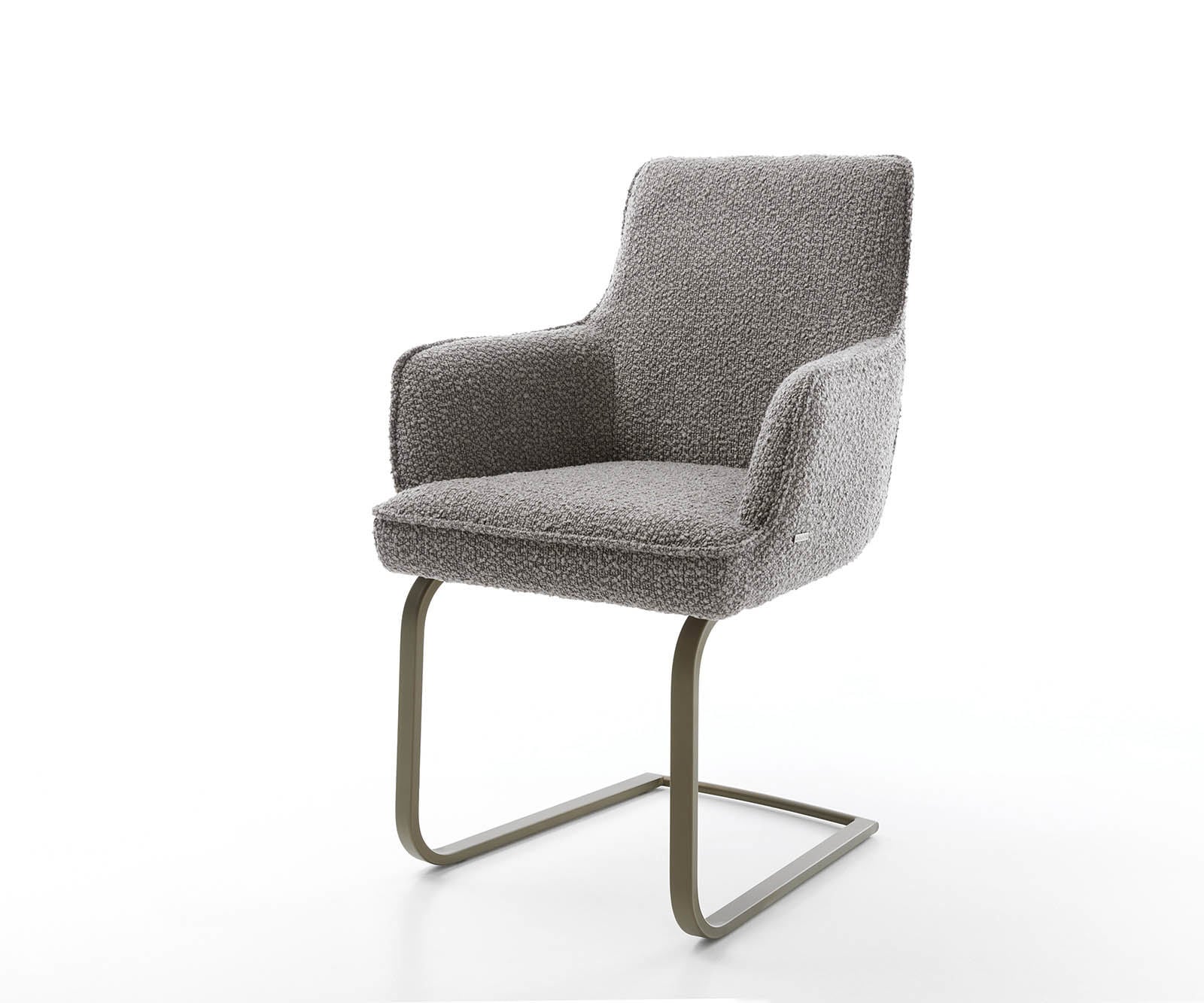 DELIFE Freischwinger Heira-Flex mit Armlehnen Bouclé Silbergrau Freischwinger flach Effektfinish Titan Taschenfederkern, Esszimmerstühle Image