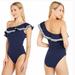 J. Crew Swim | J Crew One-Shoulder Ruffle One-Piece Swimsuit With Rickrack | Color: Blue | Size: L