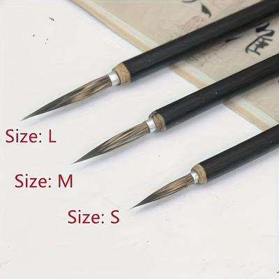 TEMU 3pcs/set Painting Brush, Strokes Tracing Line Characters Flowers And Birds Thin Golden Style Brush, Copper Head Hook Brush, Fine Calligraphy Painting Brush Image
