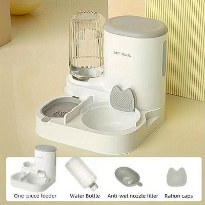 TEMU 2-in-1 Automatic Pet Feeder & Water Dispenser For Cats And Dogs - All- Water Fountain With Stainless Steel Food Bowl, White, No Batteries Required, Water Fountain For Cats