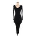 Fashion Nova Cocktail Dress - Midi V-Neck Long Sleeve: Black Dresses - New - Women's Size X-Small