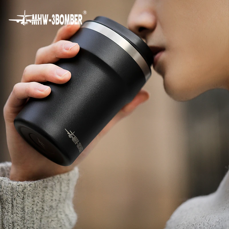 MHW-3BOMBER 360ml Tassen tragbare Thermo-Tasse für Kaffee Wasser becher Tasse Edelstahl Outdoor-Becher mit Abdeckung Auto Reise auslaufs icher Image