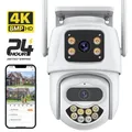 Telecamera PTZ esterna Wifi Telecamera esterna 4K 8MP HD Doppia lente Protezione di sicurezza Telecamera IP AI Rilevamento umano Video sorveglianza iCsee P2P