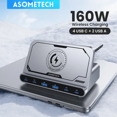ASOMETECH 160 W USB-Ladestation 7-in-1 kabelloses Ladegerät Typ C Schnellladegerät für MacBook Laptop iPad iPhone 15 Samsung Image