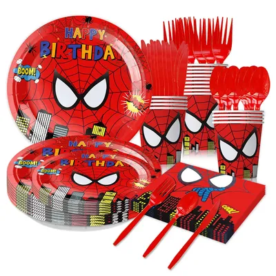 New Red Spiderman Party Supplies SpiderMan SpiderHero Tableware Table Cover Decorations Set for Kids