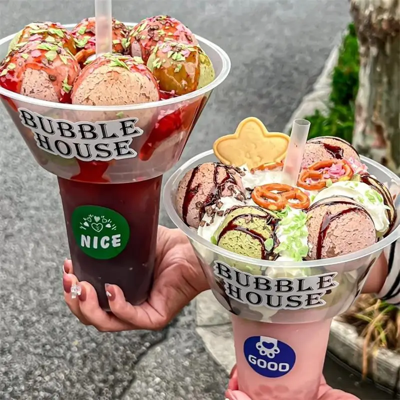 2PCS 2In1 Trinken Snack Tasse Schüssel Blase Milch Tee Obst Tragbare Tassen Stadion Tumbler Desserts Fondue Cola Wasser flasche Erwachsene Kinder Image