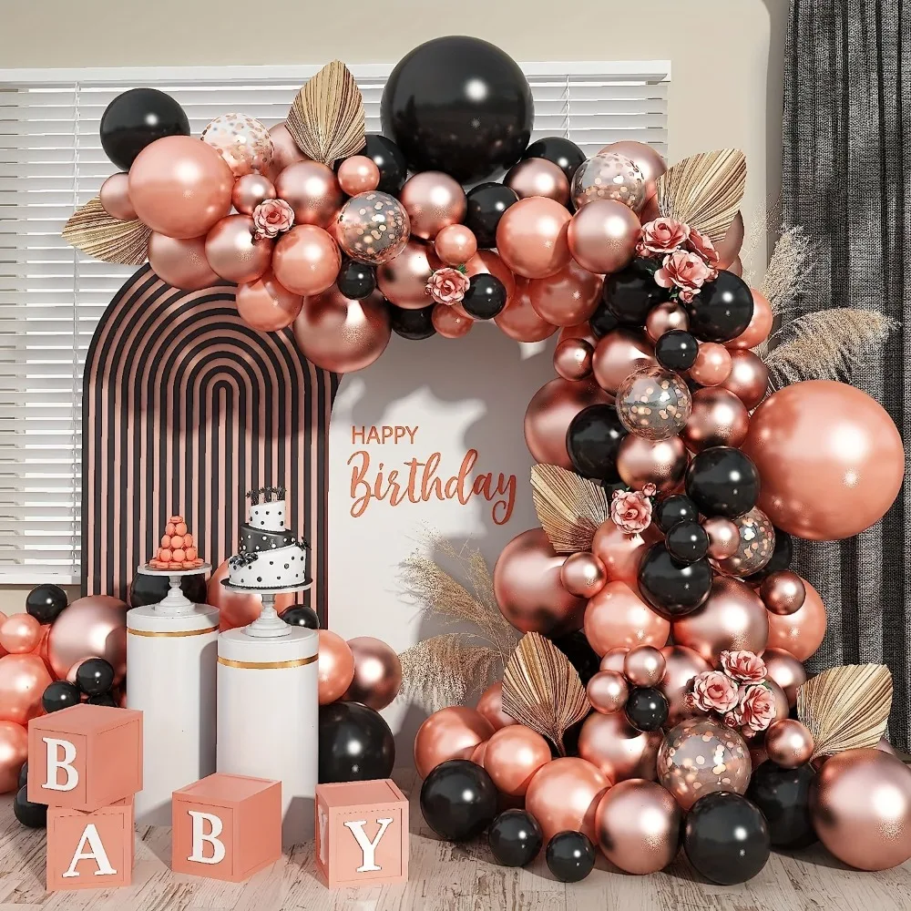 136PCS Rose Gold Schwarz Ballon Bogen Set Ballon Kranz Set frauen Geburtstag Braut Hochzeit Party Dekoration Lieferungen Image