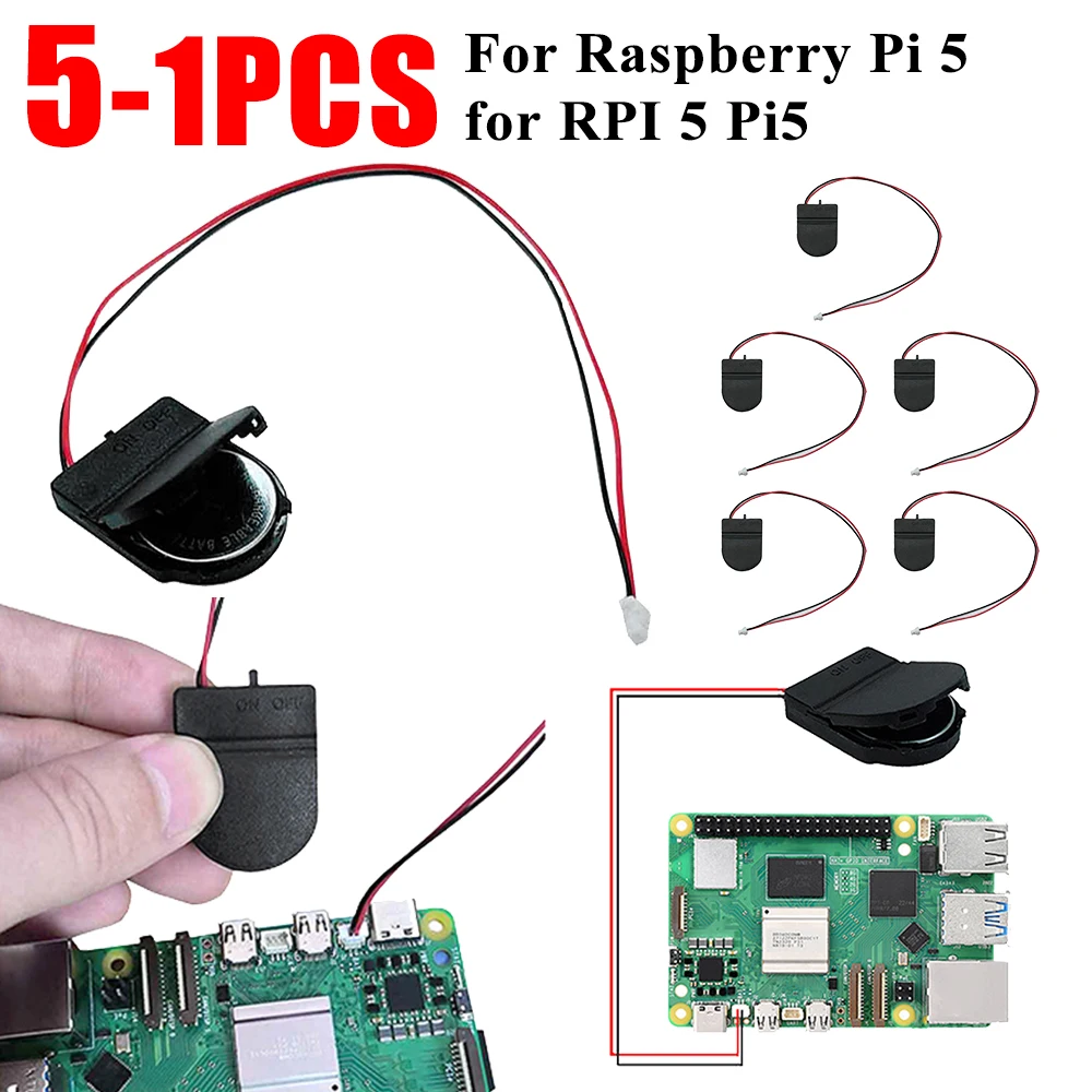 1-5 Stück für Himbeer Pi 5 RTC Batterie kasten Echtzeituhr halter mit Batterie/ohne Batterie Echtzeituhr modul für RPI 5 Image