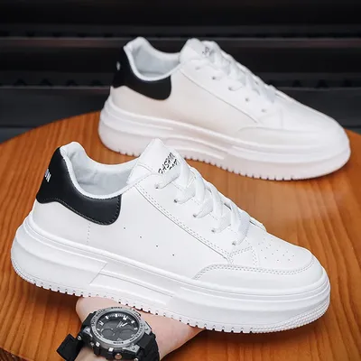 2024 Men's Sports Shoes White Thick Sole Anti-slip Wear Sports Shoes Men's Vulcanized Shoes Men's