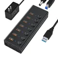 Hub USB 3.2 10Gbps Splitter USB a 4/7 porte con cavo lungo da 3,3 piedi interruttori LED individuali e adattatore di alimentazione 12V per MacBook