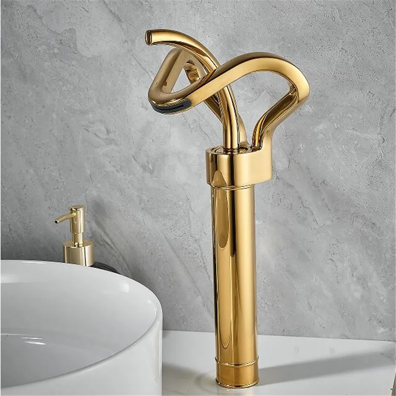 Grauer Badezimmer-Wasserhahn, schwarzer Waschbecken-Wasserhahn, Messing, kreatives Gold, Badezimmer-Waschbecken-Mischbatterie, heißer und kalter Wasserfall-Waschtisch-Wasserhahn
