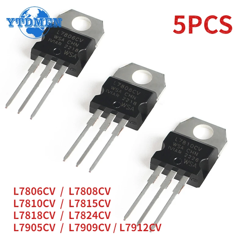 5PCS Spannungsregler TO-220 L7806CV L7808CV L7810CV L7815CV L7818CV L7824CV L7905CV L7909CV L7912CV Integrierte Schaltungen IC Kit Image