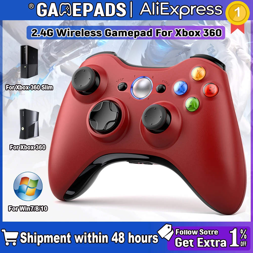 For Xbox 360 Gamepad Wireless Vibration Joystick Xbox 360/PC Console Compatible with Windows 7 8 10 Game Controller